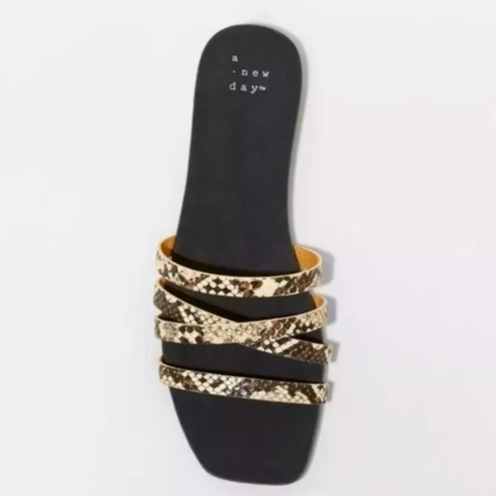 New Women’s Square Toe Joan Snake Print Sandal Slides flat Size 11 a new day